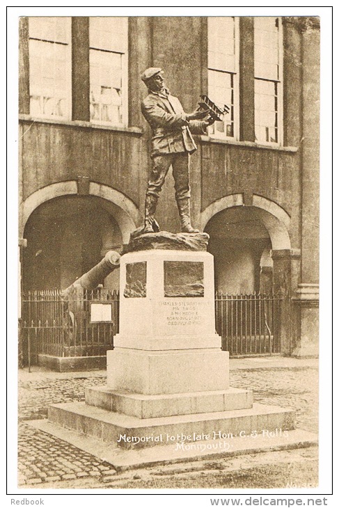 RB 1012 - Early Postcard  -  Memorial To C.S. Rolls (Rollsroyce) Monmouth Wales - Aviation Theme - Canon In Background - Monmouthshire