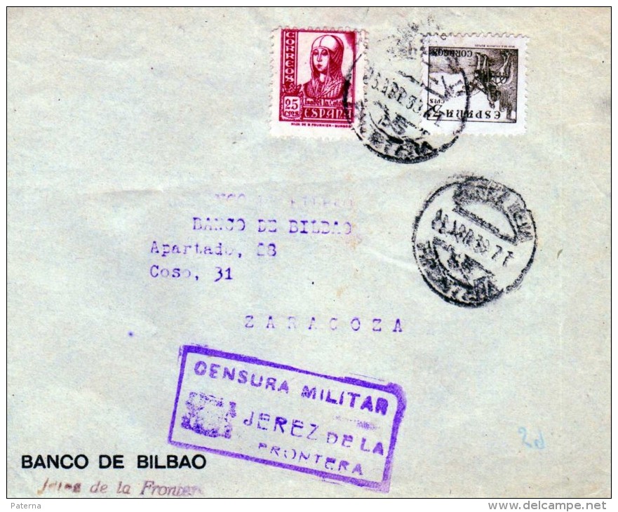 2513   Frontal  Jerez De La Frontera Cadiz, Censura Militar,1938 , El Cid, Y Isabel La Catolica - Lettres & Documents