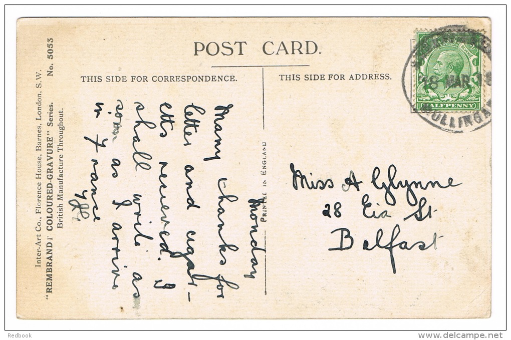 RB 1014 - Early Postcard - Scarce Mullingar Rubber Cancel Postmark 1/2d Rate To Belfast Ireland - Other & Unclassified