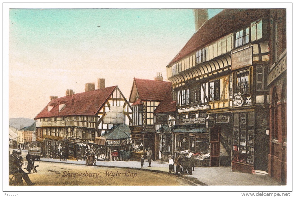 RB 1014 - Early Postcard - Wyle Cop Shrewsbury Shropshire - Good Image With Shops - Shropshire