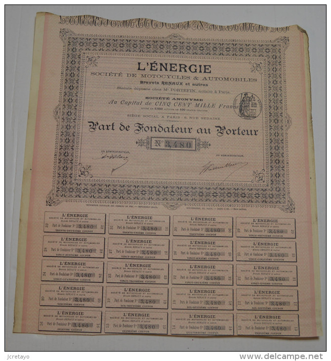 L'Energie, Sté De Motocycles Et Automobiles, Brevets Renaux - Automobile