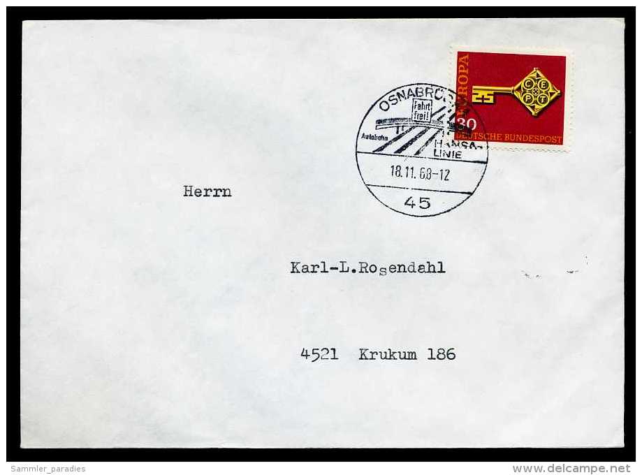 33859) BRD - SoST Brief - 45 OSNABRÜCK 1 Am 18.11.1968 - Autobahn Hansa Linie - Freie Fahrt - Maschinenstempel (EMA)