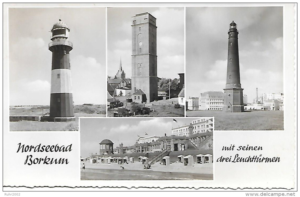 Alte AK Borkum - Mehrbildkarte Mit Leuchttürmen - TOP!! (1957) - Borkum