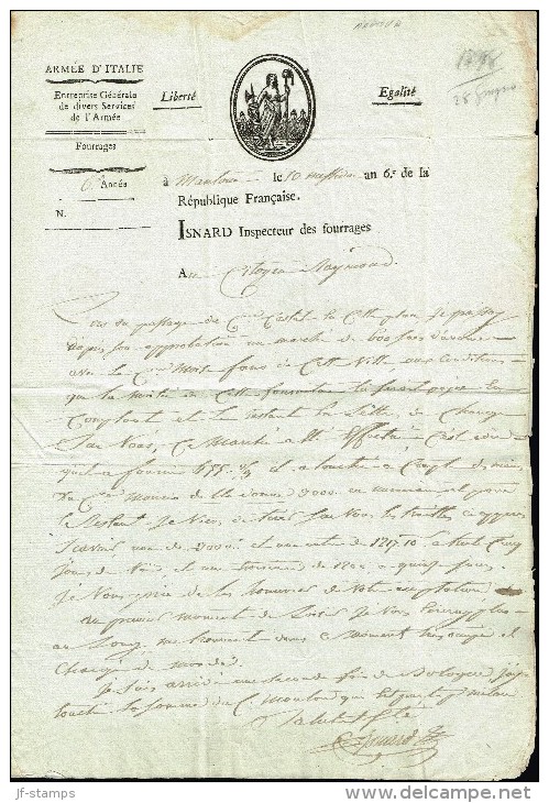 1798. ARMEE D´ITALIA Entreprise Generale De Divers Services De L´arme. Fourrages. 6 Ann... (Michel: ) - JF107370 - Romagna