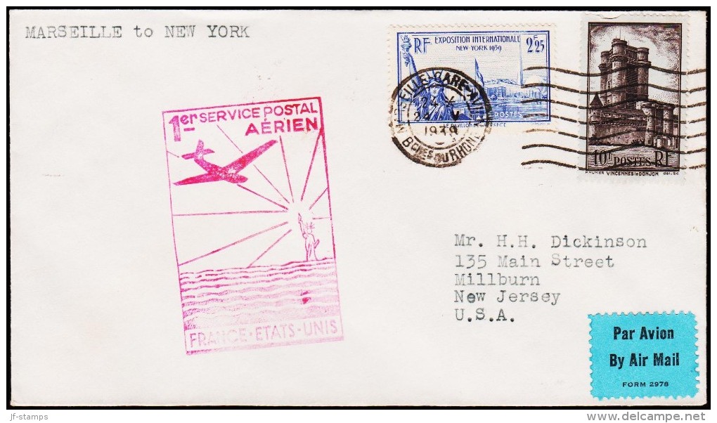 1939. FIRST FLIGHT 24.V.39. 1er SERVICE POSTAL AERIEN FRANCE - ETATS-UNIS. MARSEILLE - ... (Michel: 414) - JF124045 - Altri & Non Classificati