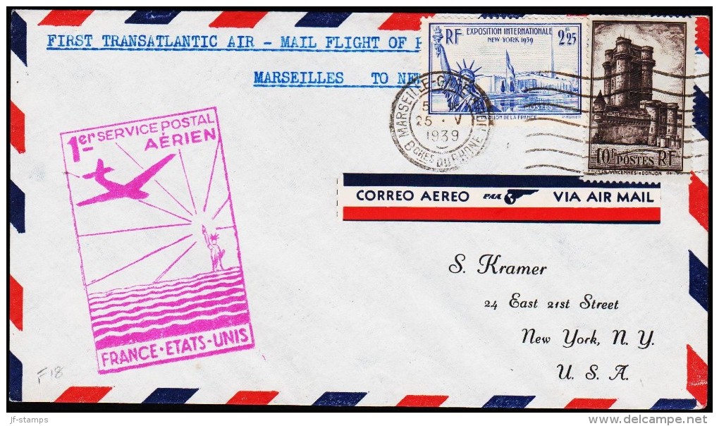 1939. FIRST FLIGHT 25.V.39. 1er SERVICE POSTAL AERIEN FRANCE - ETATS-UNIS. MARSEILLE - ... (Michel: 414) - JF124044 - Altri & Non Classificati