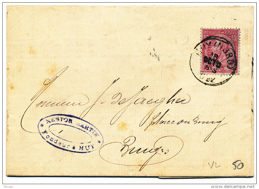 1892 BRIEF MET PZ 46 VAN HUY(NORD) NAAR BRUGES ZIE SCAN(S) - 1884-1891 Leopoldo II