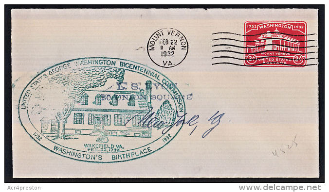 B0472  USA 1932, Pre-paid Cover, Mount Vernon With Washington Bicentennial Cachet - 1921-40