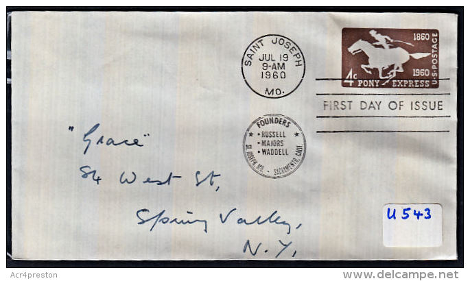 B0478 USA 1960, Pony Express Pre-paid Cover FDC, Saint Joseph - 1941-60