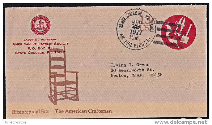 B0491 USA 1977, American Craftsman Pre-paid Cover, American Philatelic Society - 1961-80