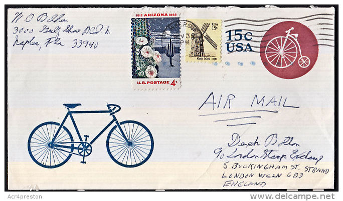 B0494 USA, 15c Pre-paid Cover, Airmail To England - 1941-60