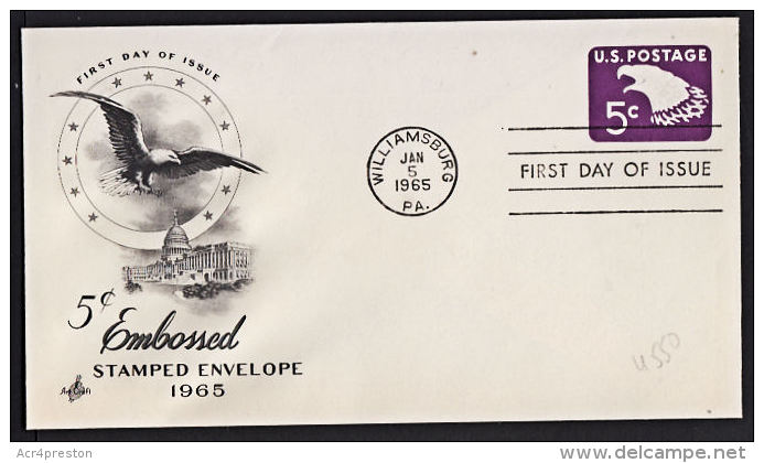 B0500 USA 1965, Pre-paid Cover, '5c Embossed Stamped Envelope' FDC, Williamsburg - 1961-80
