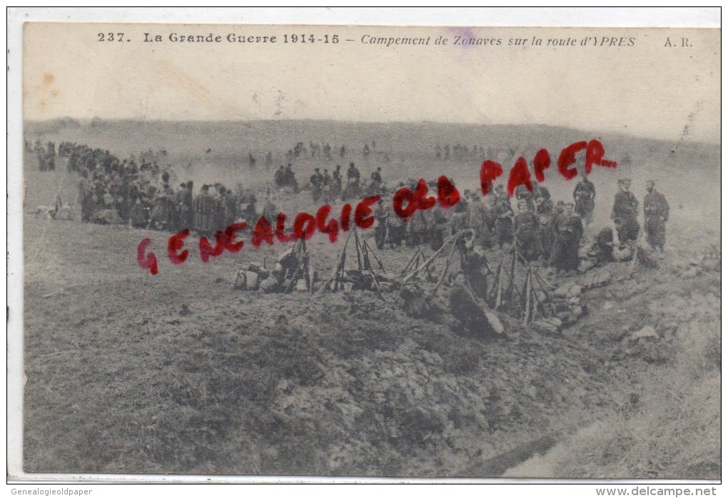 BELGIQUE - YPRES - CAMPEMENT DE ZOUAVES SUR LA ROUTE D' YPRES  1915 - Autres & Non Classés