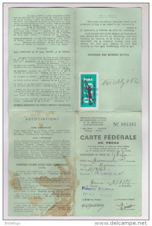 CARTE FEDERALE DE PECHE DE LA HAUTE GARONNE En 1976!! - Fishing