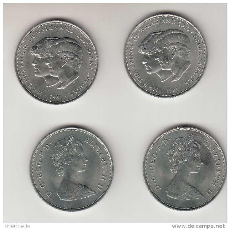4 X 25 New Pence, 1981 H.R.H. The Prince Of Wales Ald Lady Diana Spencer, Royal Wedding (MT1) - 25 New Pence