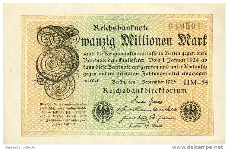 Deutschland, Germany - 20 Mio. Mark, Reichsbanknote, Ro. 107 F,  ( Serie HM ) XF ( II ), 1923 ! - 20 Millionen Mark