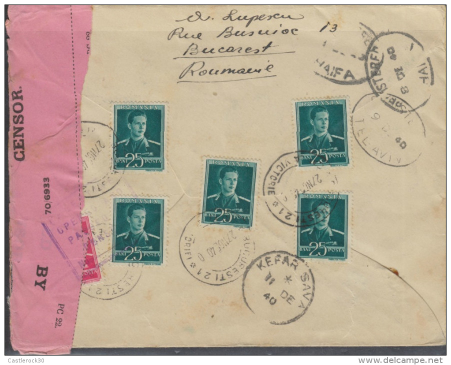 O)  1940 ROMANIA, KING MICHAEL ROYALTY, CENSORSHIP MARK, TO PALESTINE, XF - Storia Postale