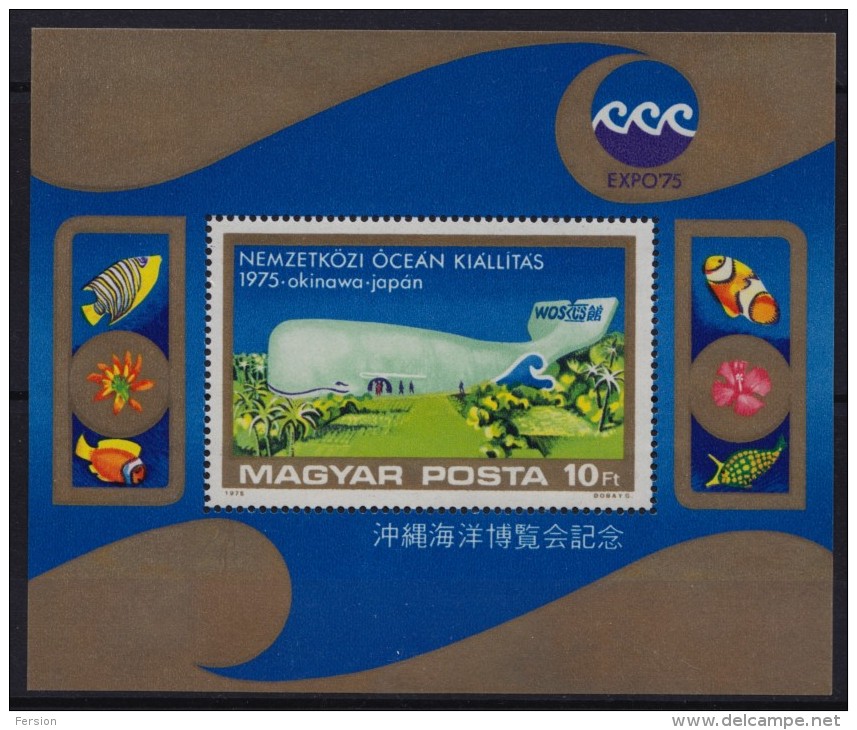 Sperm WHALE - Hungary Ungarn - 1975 - Ocean Expo - OKINAWA - Mi. Block 112 - Baleines