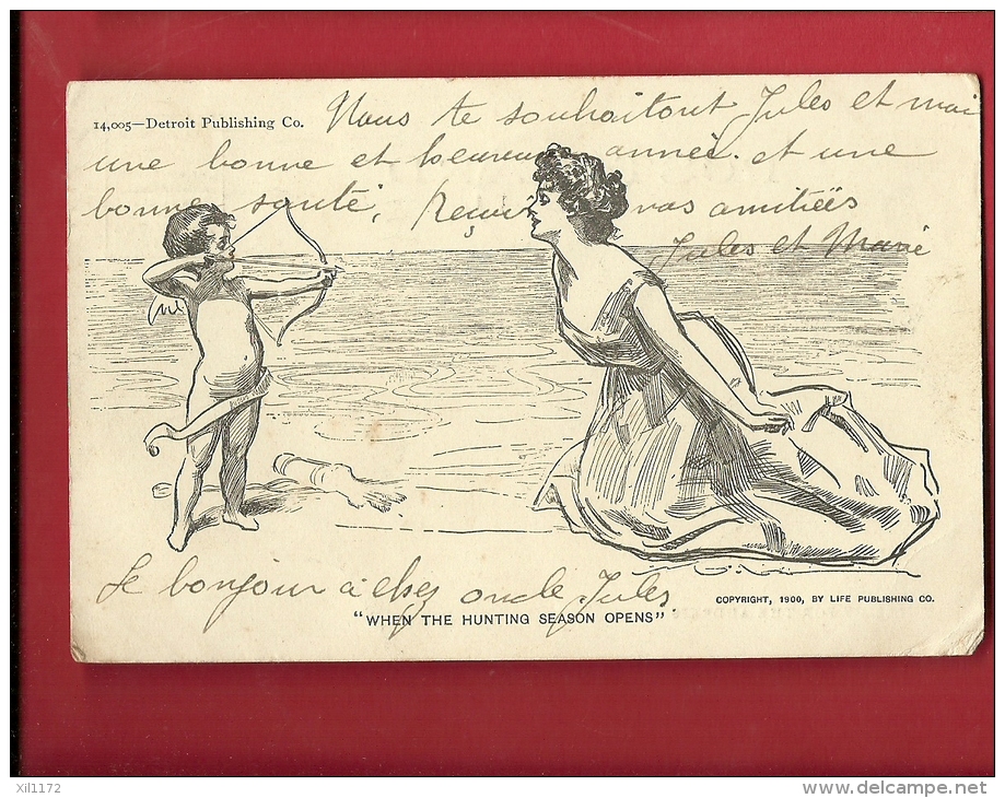 CAN-05 Ange Cupidon Flèche Vers L'Amour. When Hunting Season Opens Pioneer. Cachet 1906, Timbre Manque, Pli Angle Inf. D - Angeles