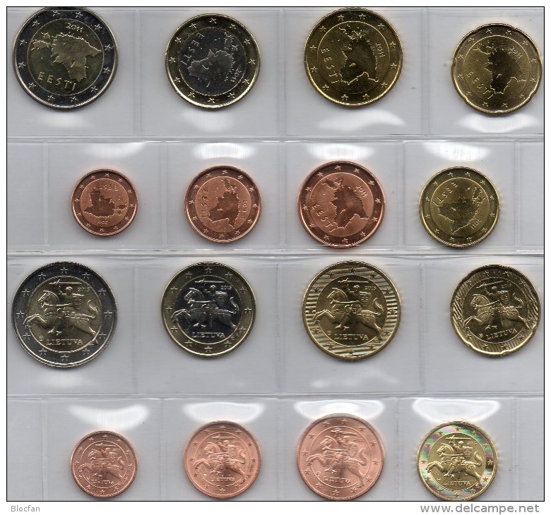 Litauen Plus Estland Stg. 45€ Stempelglanz Der Staatliche Münzen Je Sets 1C.-2€ Coins Of Balticum Estonia And Lithuiana - Estland