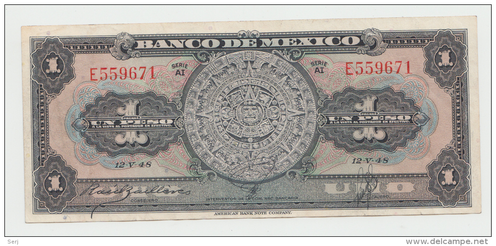 Mexico 1 Peso 12-V- 1948 VF+ Pick 38d 38 D Series AI - Mexico