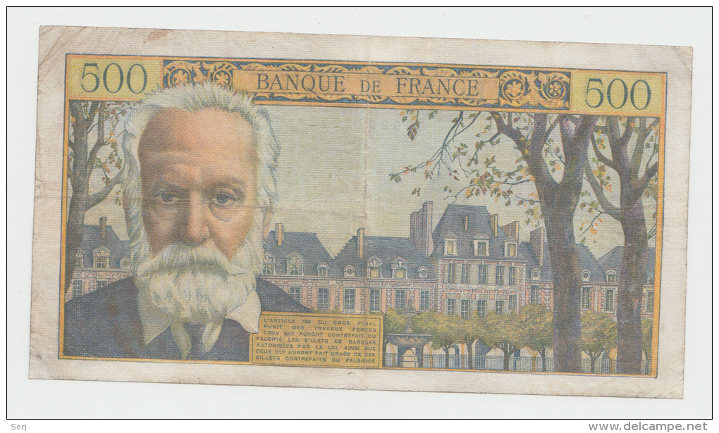 France 500 Francs 7-1-1954 "aF+" RARE Banknote P 133a  133 A - 500 F 1954-1958 ''Victor Hugo''