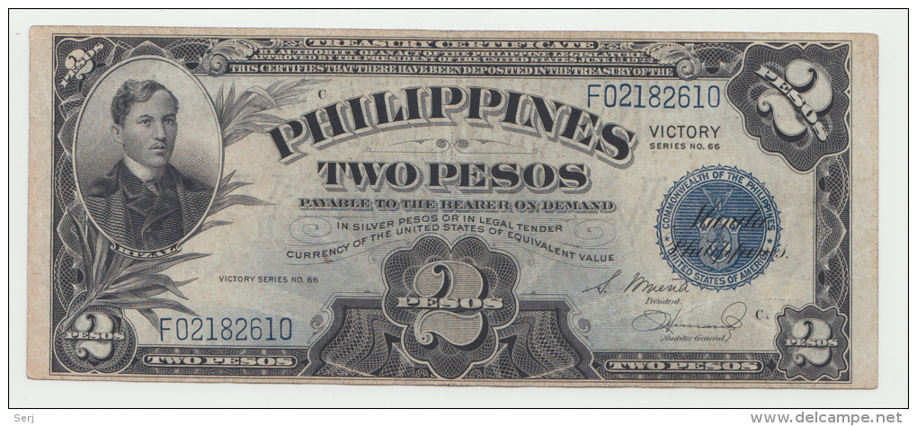 Philippines 2 Peso 1944 VF Victory Over Japan WW 2 - Series C Pick 95 - Philippines