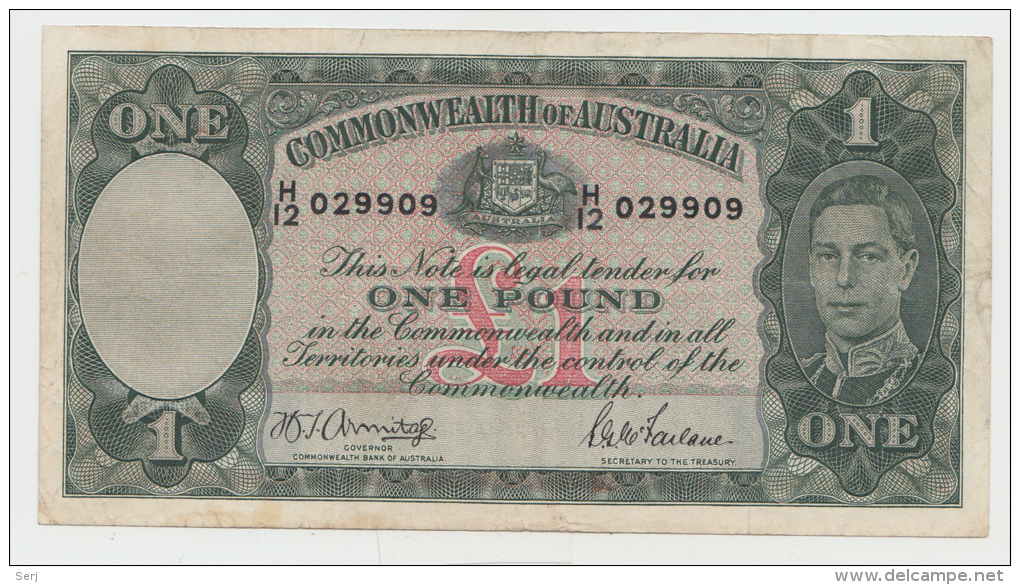 AUSTRALIA 1 Pound 1942 VF+ Pick 26b 26 B - Emissioni Seconda Guerra Mondiale