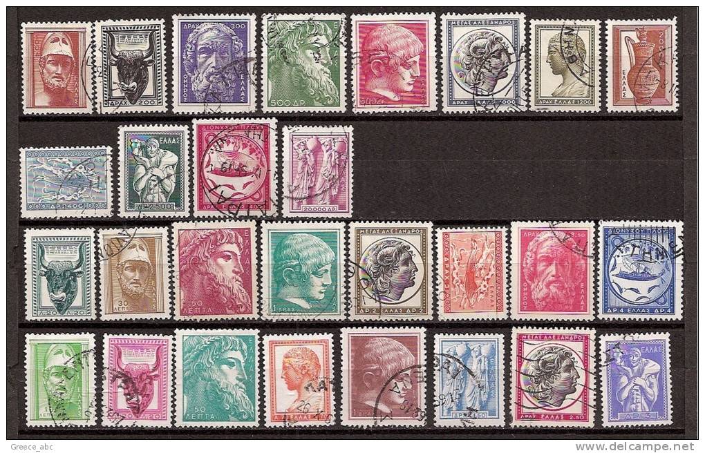 Greece 1954 , 1955 , 1958/60 > Mi 603/14 , 624/31 , 689/95 , 745 > Ancient Greek Art I , II , III > 3 Sets Used (o) - Used Stamps