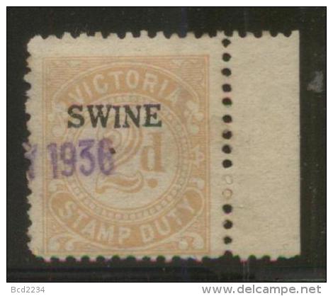 AUSTRALIA VICTORIA SWINE REVENUE 1930 2D BROWN MARGINAL COPY BF#12 - Fiscales