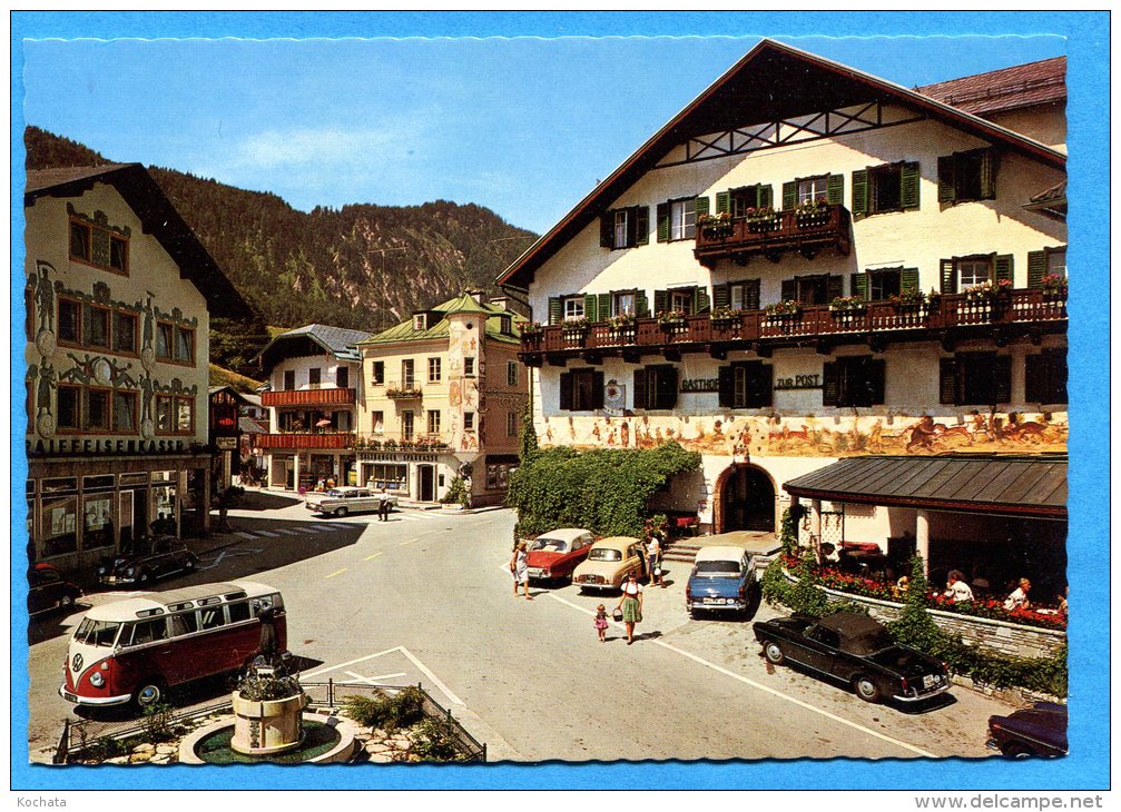 Mans1257, St. Gilgen, Badeort Am Wolfgangsee, Bus WV, Raiffeisen Kasse, Bank, Gasthof Zur Post, GF,non Circulée - St. Gilgen