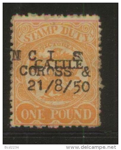 AUSTRALIA VICTORIA CATTLE  REVENUE 1927 £1 ORANGE BF#16 - Fiscales