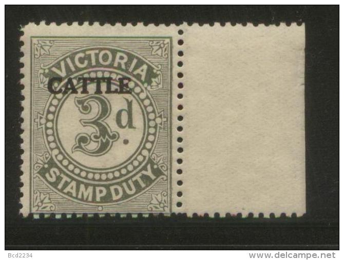 AUSTRALIA VICTORIA CATTLE  REVENUE 1927 3D GREEN MARGINAL COPY NHM  BF#02 - Revenue Stamps