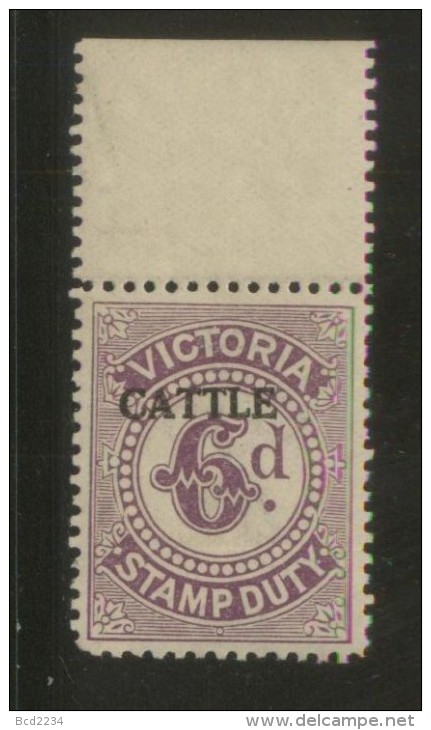 AUSTRALIA VICTORIA CATTLE  REVENUE 1927 6D VIOLET MARGINAL COPY NHM  BF#03 - Fiscales