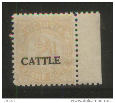 AUSTRALIA VICTORIA CATTLE REVENUE 1951 2D BROWN NHM MARGINAL COPY BF#40 - Revenue Stamps