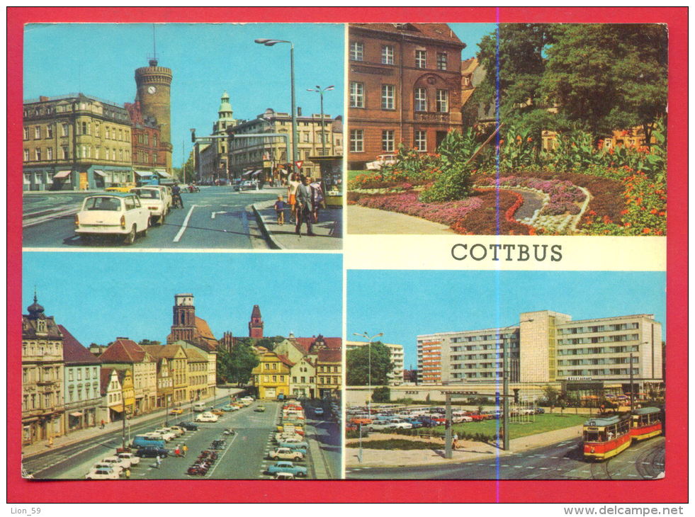 160460 / COTTBUS - CAR , RAILWAY TRAMWAY , CHOSEBUZ ERNST THALMANN PLATZ , BLUMENUHR HOTEL " LAUSITZ " Germany - Cottbus