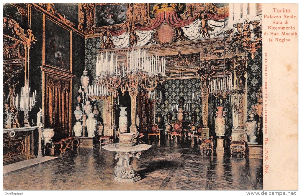 01021  "TORINO PALAZZO REALE SALA RICEVIMENTO DI SUA MAESTA´ LA REGINA". CART. POSTALE. SPEDITA 1910 - Palazzo Reale