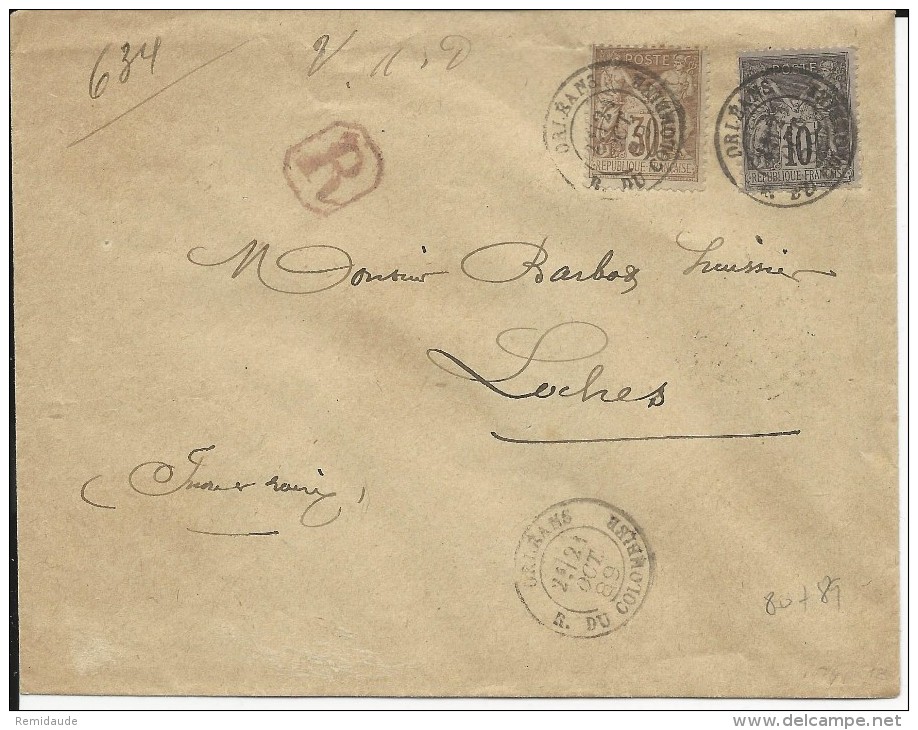 LOIRET - 1889 - LETTRE RECOMMANDEE De ORLEANS - SAGE - 1876-1898 Sage (Type II)