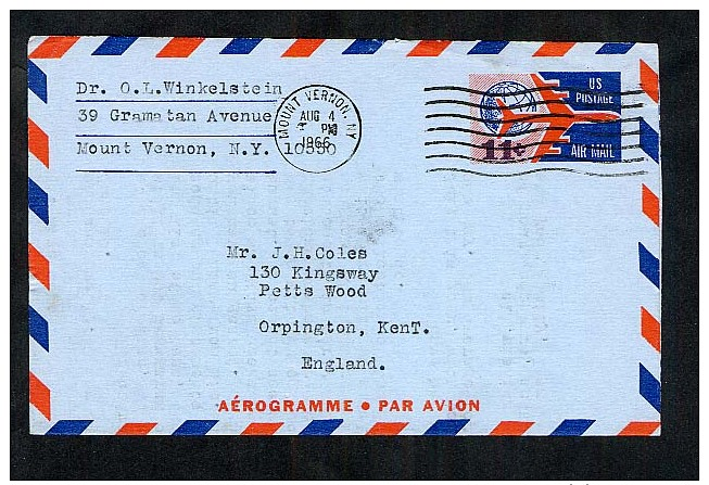 USA 1966 Postal Stationery Air Letter Aerogramme (W282) - Other & Unclassified