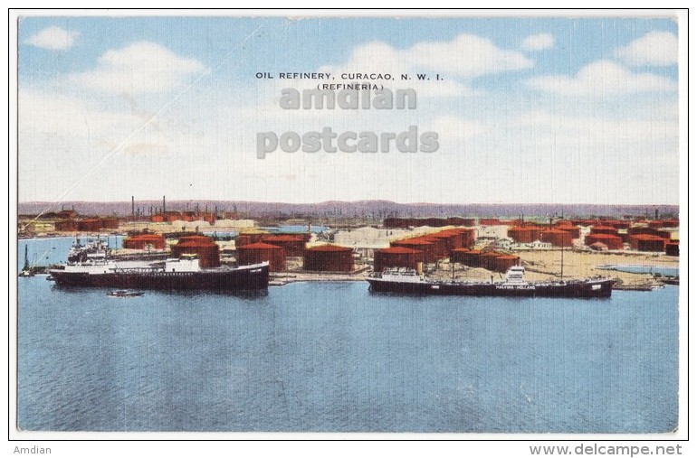 CURACAO NETHERLAND WEST INDIES ~OIL REFINERY C1940s Vintage Postcard ~INDUSTRY [5629] - Curaçao