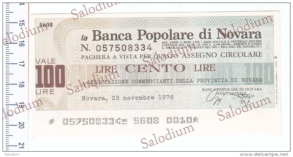 (*) La Banca Popolare Di NOVARA - Associazione Commercianti NOVARA - MINIASSEGNI - [10] Cheques Y Mini-cheques