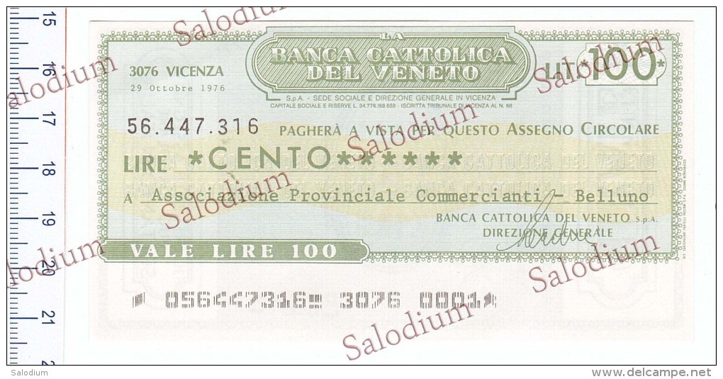 BANCA CATTOLICA DEL VENETO - Commercianti BELLUNO - MINIASSEGNI - [10] Assegni E Miniassegni