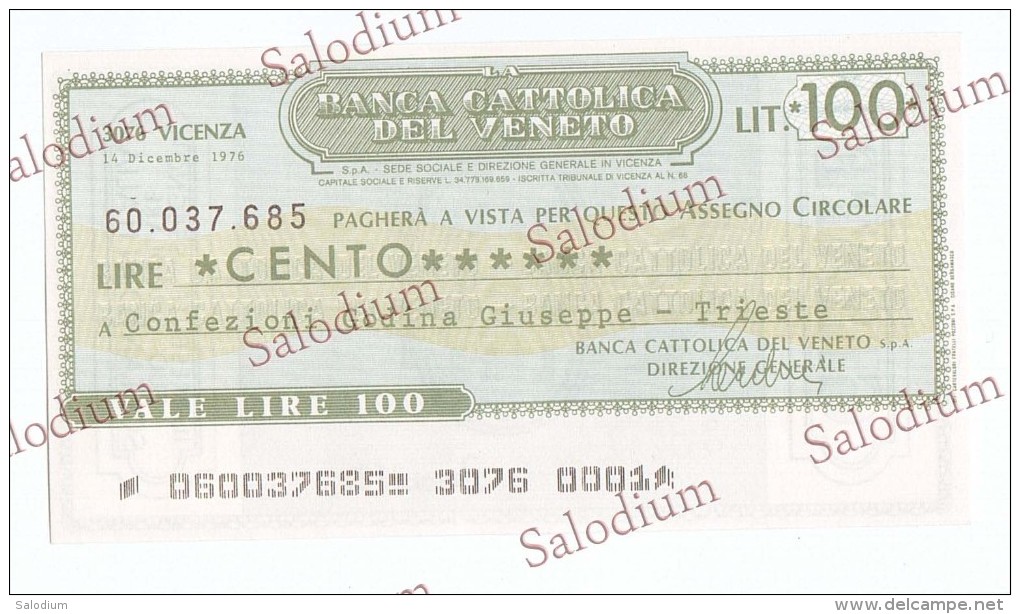 BANCA CATTOLICA DEL VENETO - TRIESTE - MINIASSEGNI - [10] Cheques Y Mini-cheques