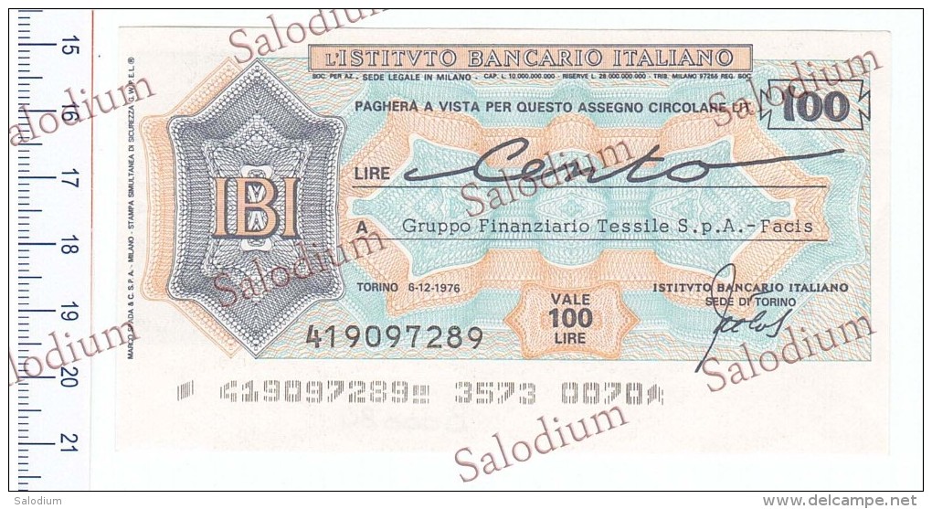 (*) ISTITUTO BANCARIO ITALIANO - Gruppo Finanziario Tessile Facis - MINIASSEGNI - Banconota Banknote - [10] Assegni E Miniassegni