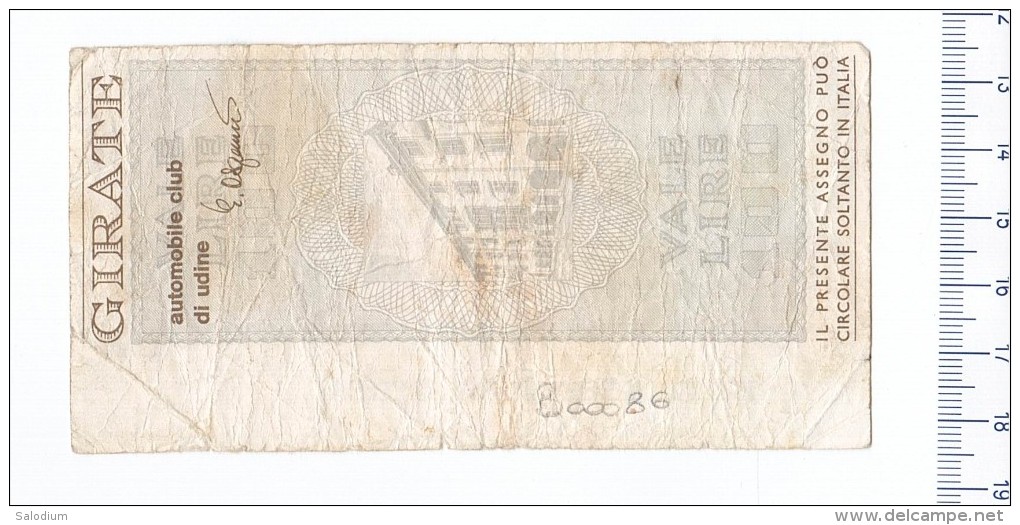 BANCA DEL FRIULI - ACI AUTOMOBILE CLUB DI UDINE - AUTO CAR - MINIASSEGNI - Banconota Banknote - [10] Assegni E Miniassegni