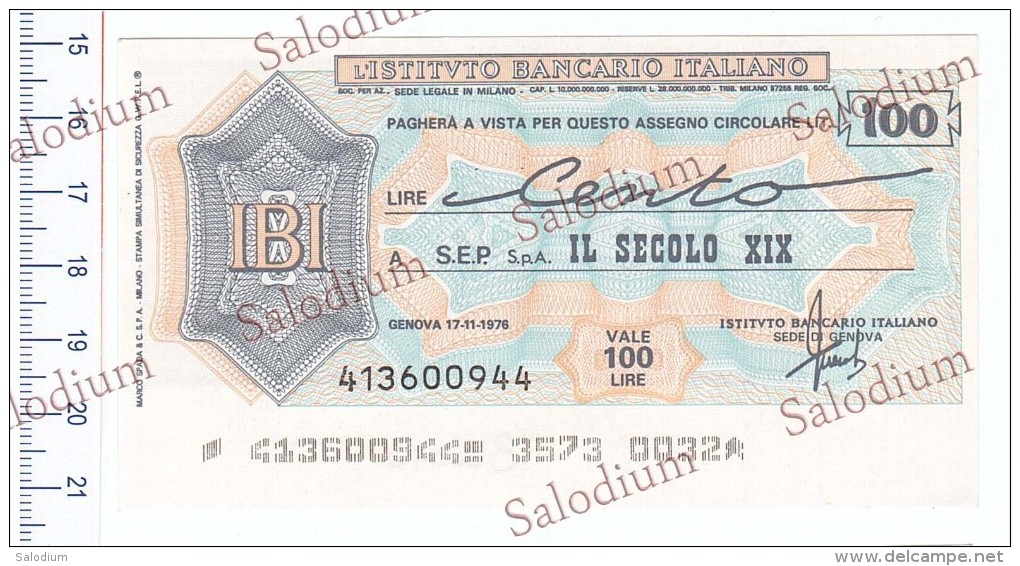 ISTITUTO BANCARIO ITALIANO - SEP SPA IL SECOLO XIX GIORNALE - MINIASSEGNI - Banconota Banknote - [10] Assegni E Miniassegni