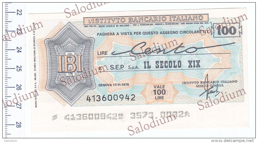 ISTITUTO BANCARIO ITALIANO - SEP SPA IL SECOLO XIX GIORNALE - MINIASSEGNI - Banconota Banknote - [10] Assegni E Miniassegni