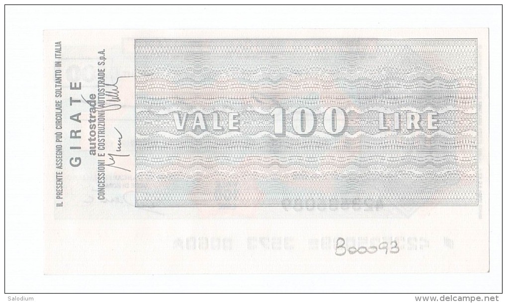 (*) ISTITUTO BANCARIO ITALIANO - AUTOSTRADA AUTOSTRADE - MINIASSEGNI - Banconota Banknote - [10] Assegni E Miniassegni