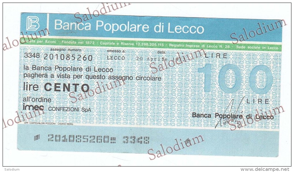 BANCA POPOLARE DI LECCO - Imec Confezioni - MINIASSEGNI - Banconota Banknote Assegno - [10] Assegni E Miniassegni