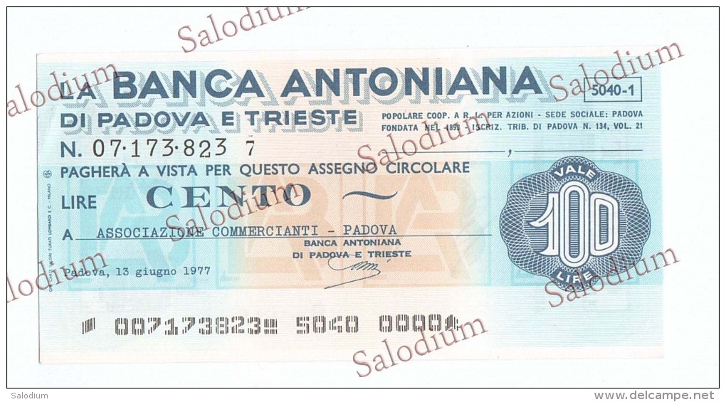 BANCA ANTONIANA - Ass. Commercianti Padova - MINIASSEGNI - Banconota Banknote Assegno - [10] Assegni E Miniassegni